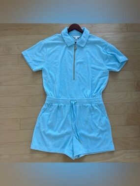 Lilly Pulitzer Katerini Romper Hydra baby Blue Starfish Terry Cloth Large  NEW